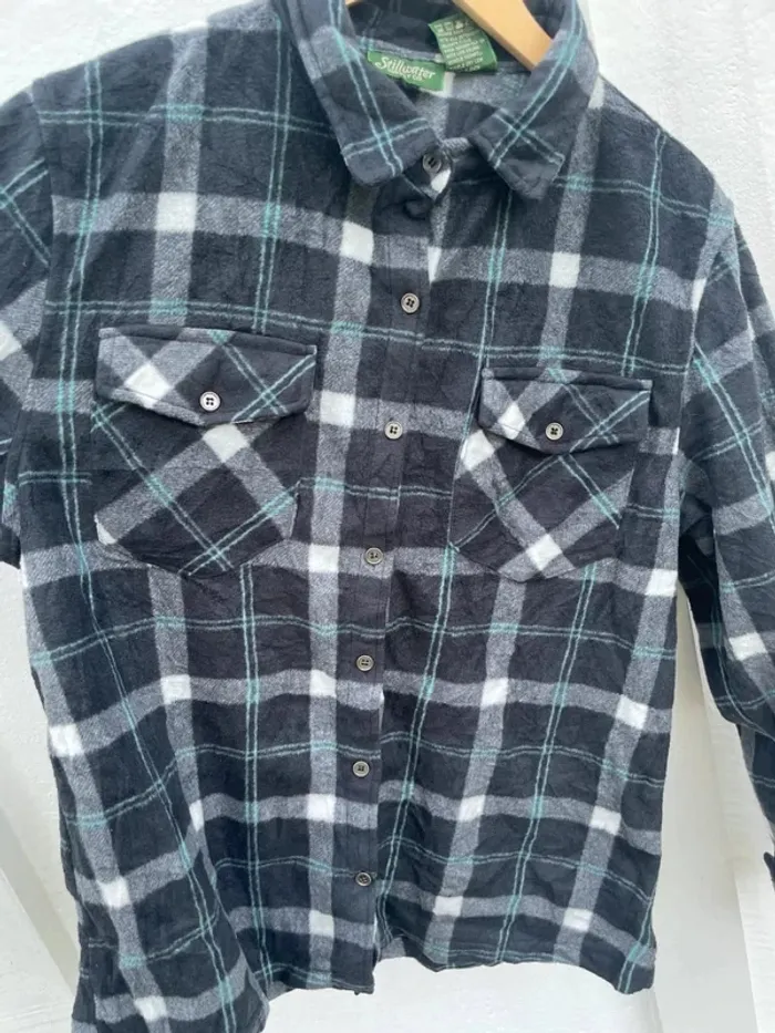 Stillwater Lumberjack Flannel Plaid Polaire shirt chemise grey black blue white Mens XL - photo numéro 6