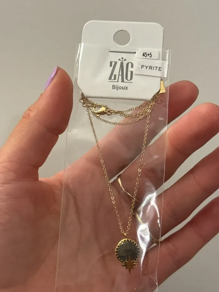 Collier femme, pyrite neuf Zag pendentif etoile - photo numéro 2