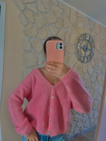 Cardigan col V rose en mohair et laine