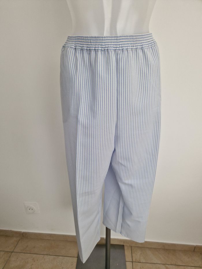 Pantalon blanc rayé bleu clair, Edmée Collection - photo numéro 2