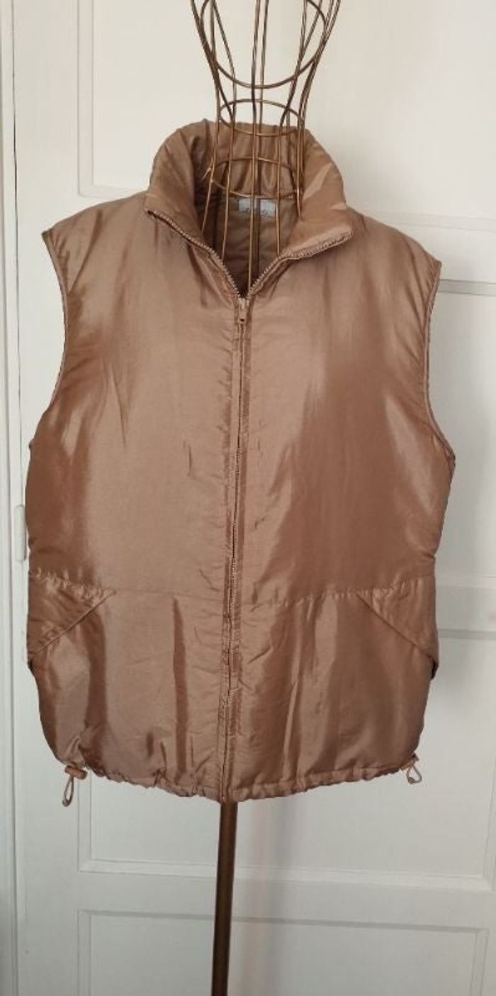 Gilet sans manches vintage beige satiné - T. 46/48 - TBE