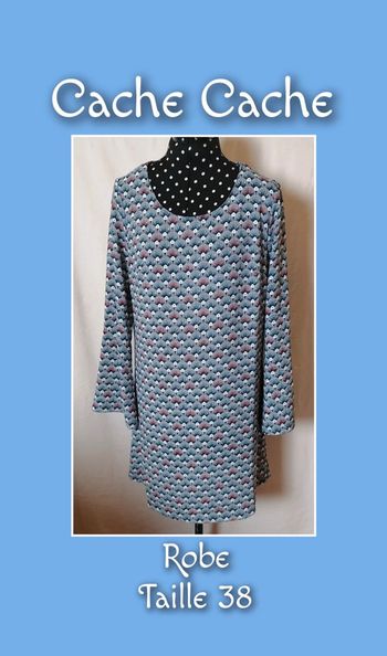 Robe casual motif palmettes marine blanc rouge turquoise taille 38 Cache Cache