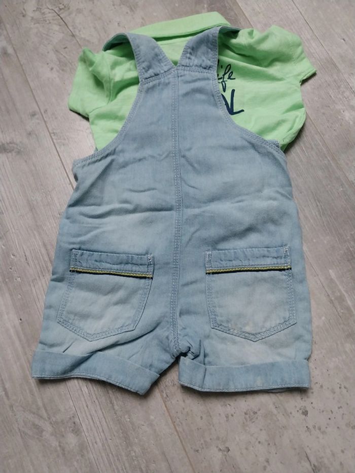 Ensemble salopette en jean et polo 6 mois - photo numéro 2