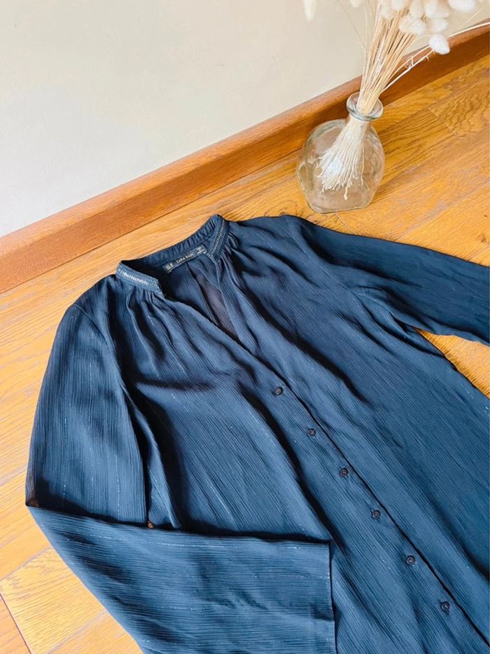 Sublime blouse chemise Zara noir XS fluide neuve à boutonnage décolleté en V - photo numéro 3