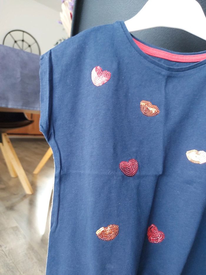 Tee-shirt manches courtes Vertbaudet 4 ans bleu marine sequins - photo numéro 4