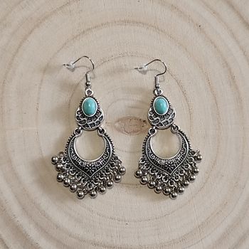 Boucle d'oreille bohème argenté et turquoise