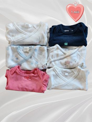 Lot de 6 bodies manches longues fille 1 mois
