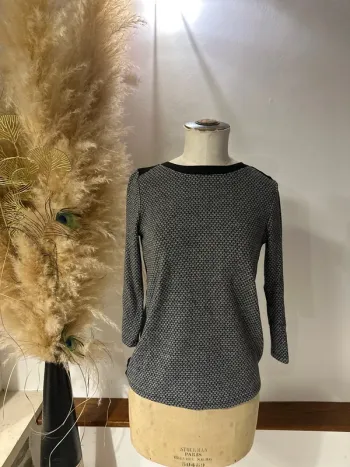 Haut manches 3/4 tweed et voile noir 36 Camaïeu