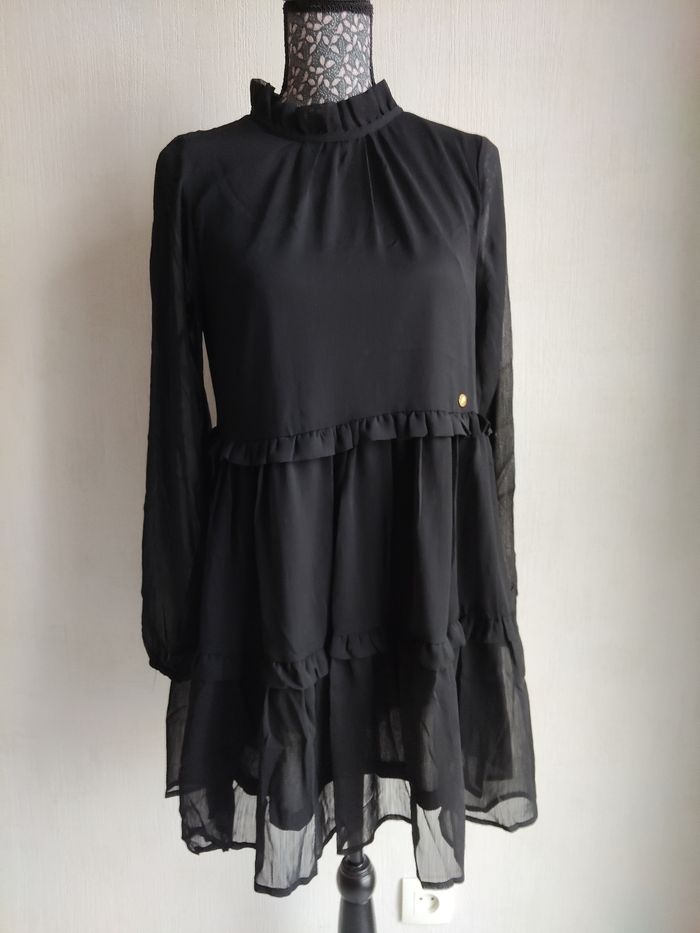 🌸 Élégante petite robe noire Yewhang manches longues – 100% polyester