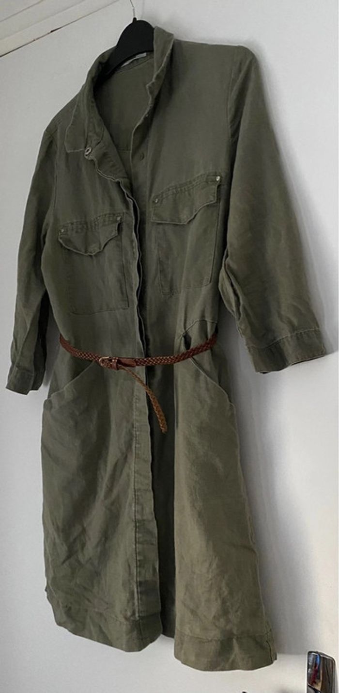 Robe chemise kaki Mango avec ceinture taille S - photo numéro 4