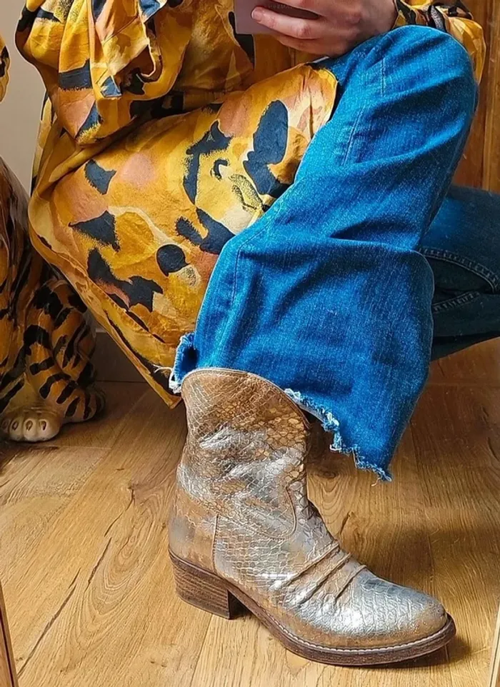 Boots Vintage cuir italien gold Strategia cowboy - photo numéro 2