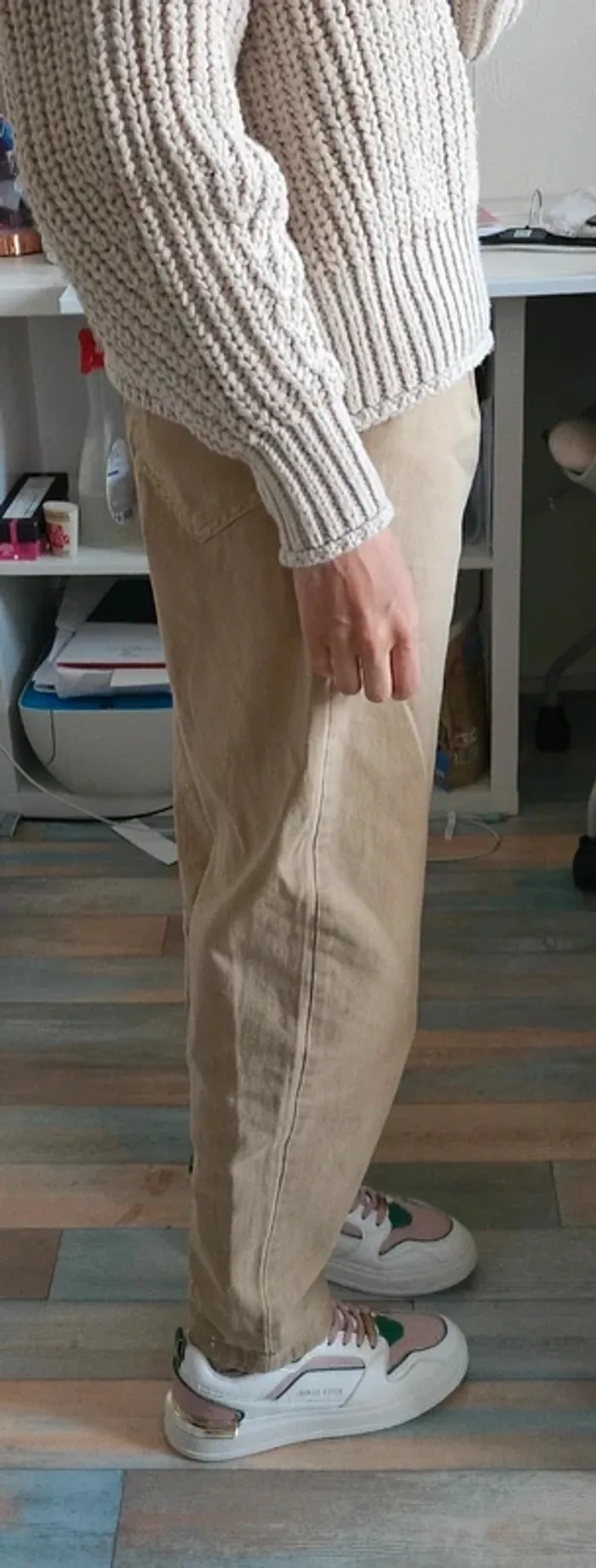 Jean Pantalon à pince camel taille s neuf - photo numéro 8