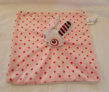 Doudou Lapin carré plat rose et gris - étoiles- Kimadi