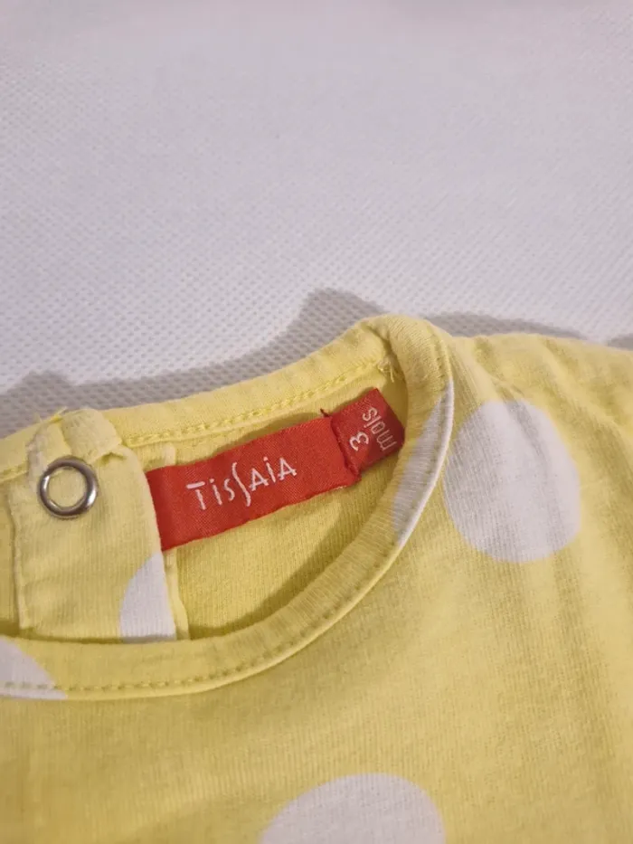 T-shirt manches longues à pois jaune blanc 3 mois Tissaia - photo numéro 4