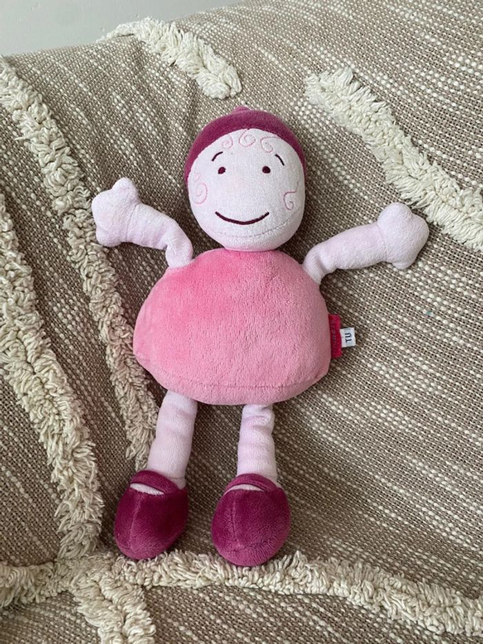Peluche doudou 30cm marese poupée rose et violet très bon état - photo numéro 2