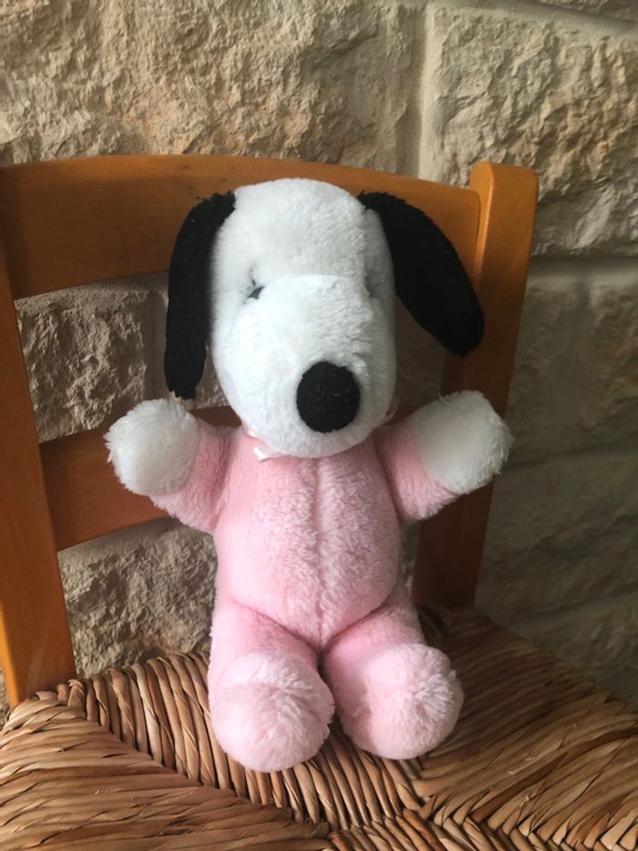 Peluche Doudou Vintage Snoopy Blanc Rose 28 Cm 1968 United Syndicate