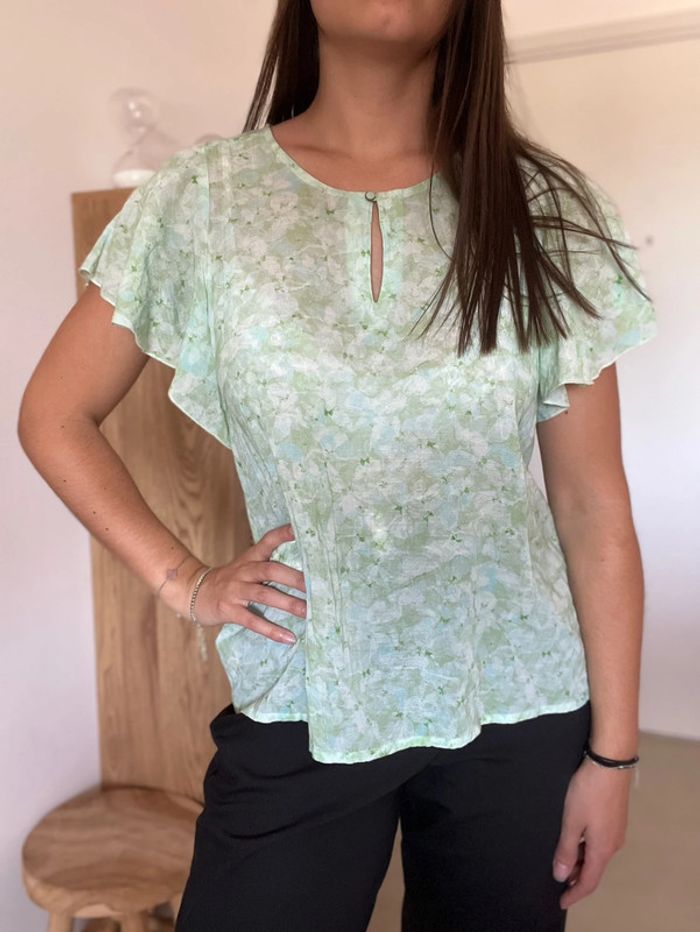 Blouse à manches courtes verte fleurie Indi & Cold - photo numéro 3