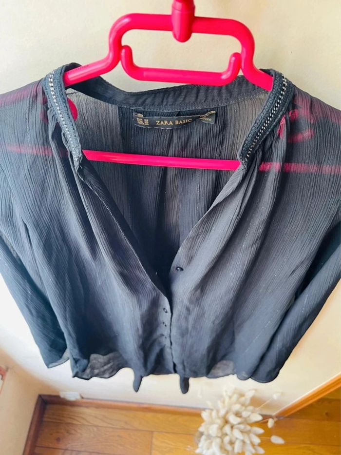 Sublime blouse chemise Zara noir XS fluide neuve à boutonnage décolleté en V - photo numéro 3