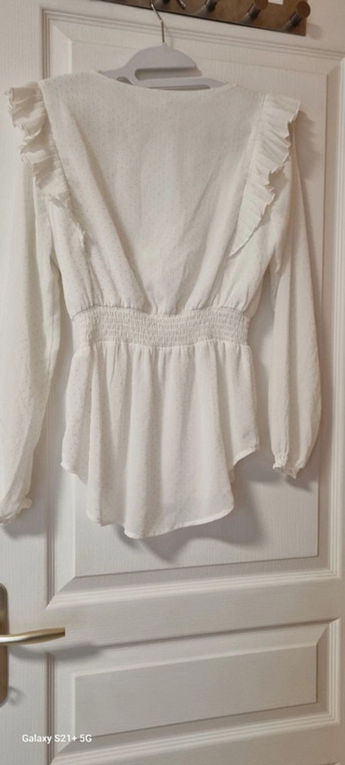 Blouse blanche à volantées Cache-Cache taille 34 - photo numéro 3