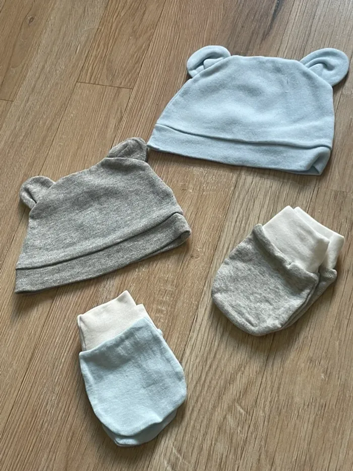 Lot 2 bonnets et moufles naissance - photo numéro 4