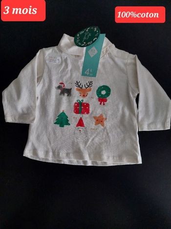 Sous pull dessin de Noël fille 3 mois