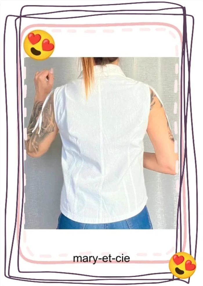 SOLDÉ - Blouse manches courtes  Manches lacées - taille 3 - 100 % coton - blanc du Nil - photo numéro 6
