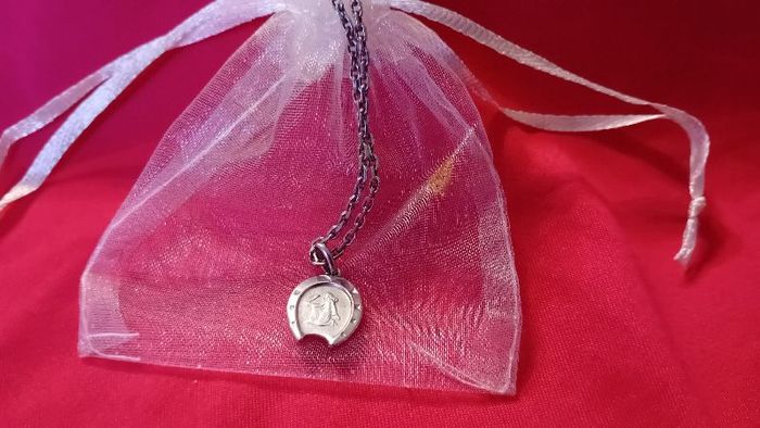 Chaine et pendentif Vierge dans fer à cheval argent
