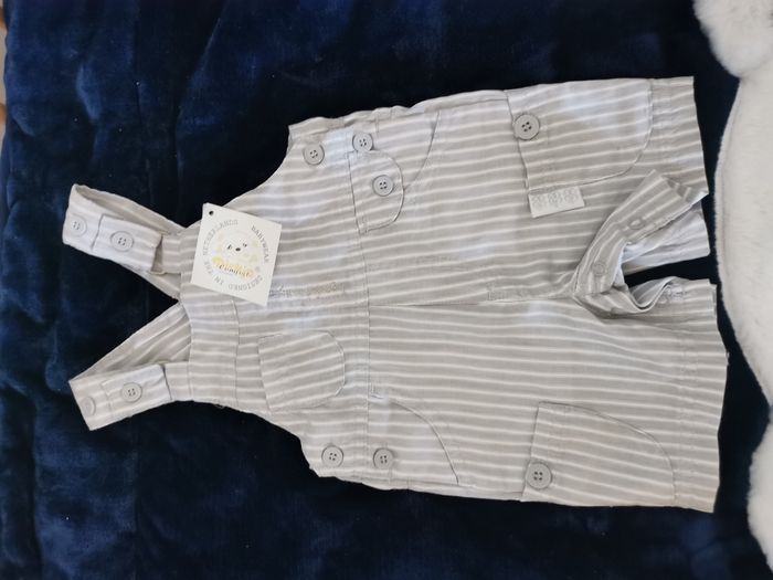 Salopette bébé  légère grise à rayure blanche 3 mois neuve avec étiquette - photo numéro 2