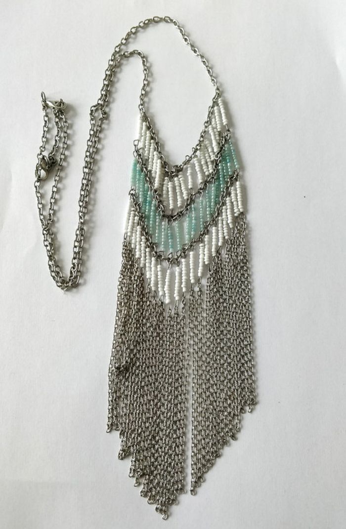 Collier sautoir mint blanc argenté - photo numéro 2