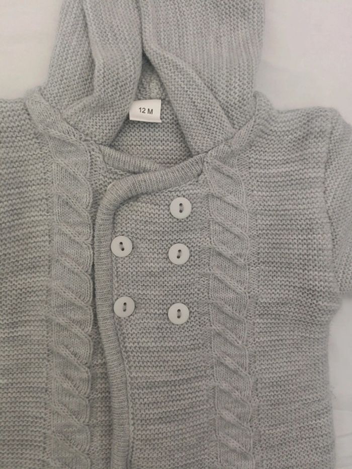 Gilet garçon gris en laine très chaud 12 mois - photo numéro 2