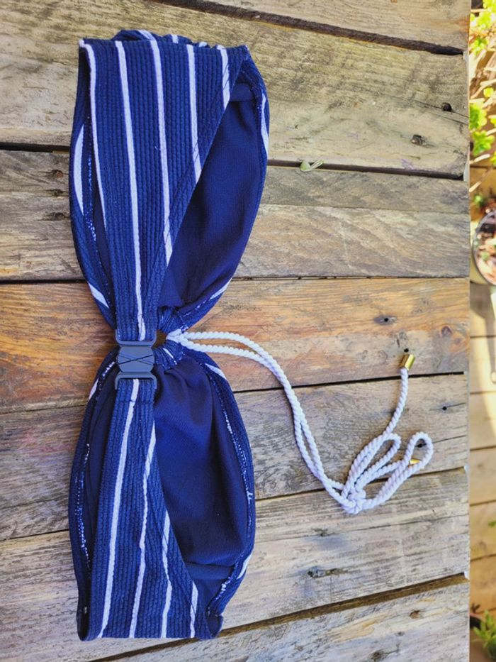 Superbe maillot de bain 👙 2 pièces La Halle,marin, bleu marine rayé blanc, bustier, 40/42 - photo numéro 7