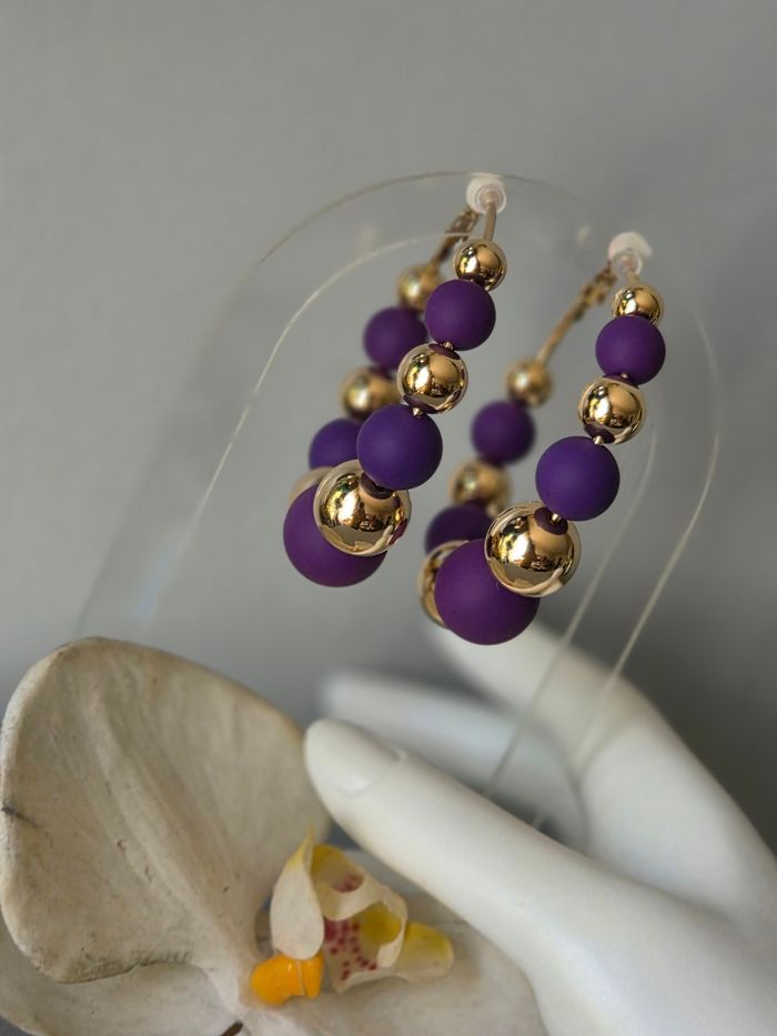Clips creoles boules dorées et Violette - photo numéro 5