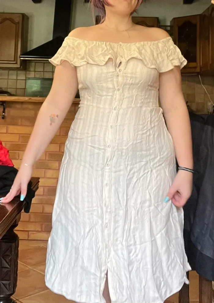 Robe midi blanche à légère rayure grise - photo numéro 4
