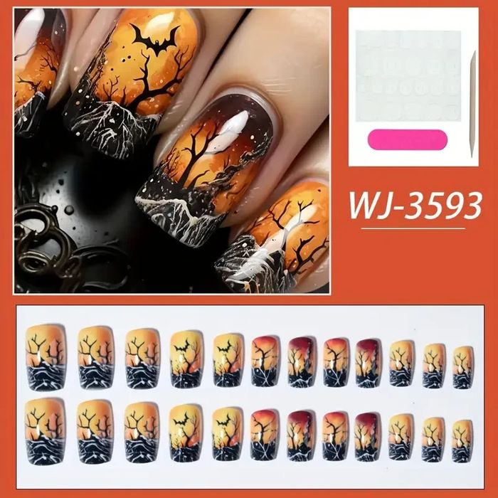 🦇 Faux ongles Halloween Forêt Hantée – 24 pièces pour un look mystique ! 🌕🕸️ - photo numéro 2