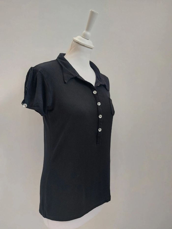 T-shirt col chemise manches courtes à boutons strass taille M - photo numéro 2