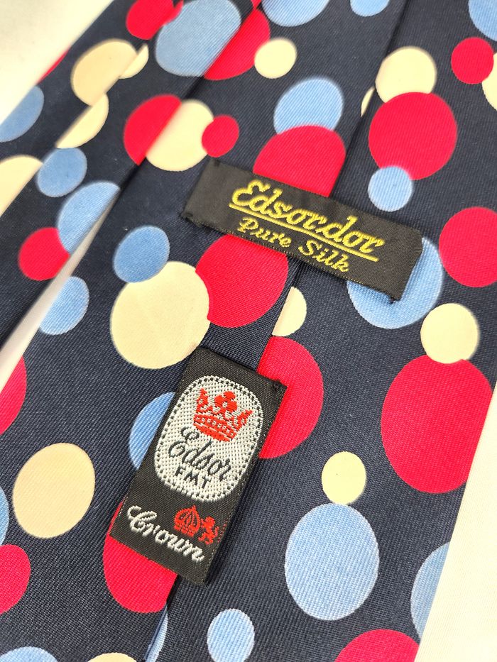 Cravate Edsor Kronen - 100% Soie à Pois - Bleu Marine & Multicolore - photo numéro 6
