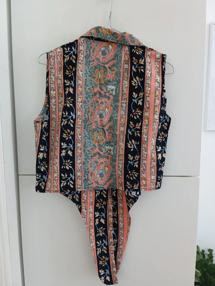 Chemise vintage Crop top à nouer imprimé fleurs multicolores - photo numéro 8