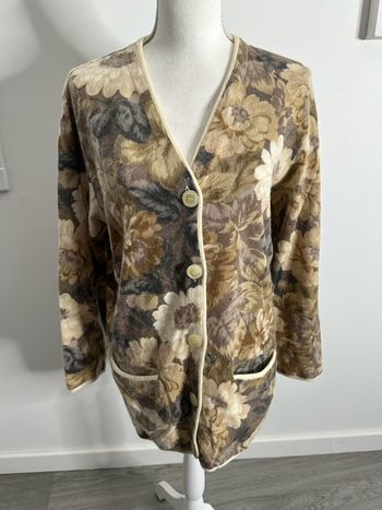 Cardigan à fleurs beige et gris Angora Cachemire et laine Vintage T38 M
