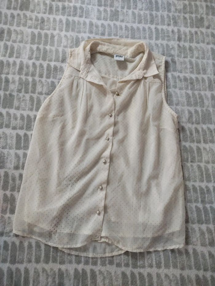 Blouse chemisier sans manches crème beige perlé Véro Moda XS 34 - photo numéro 1