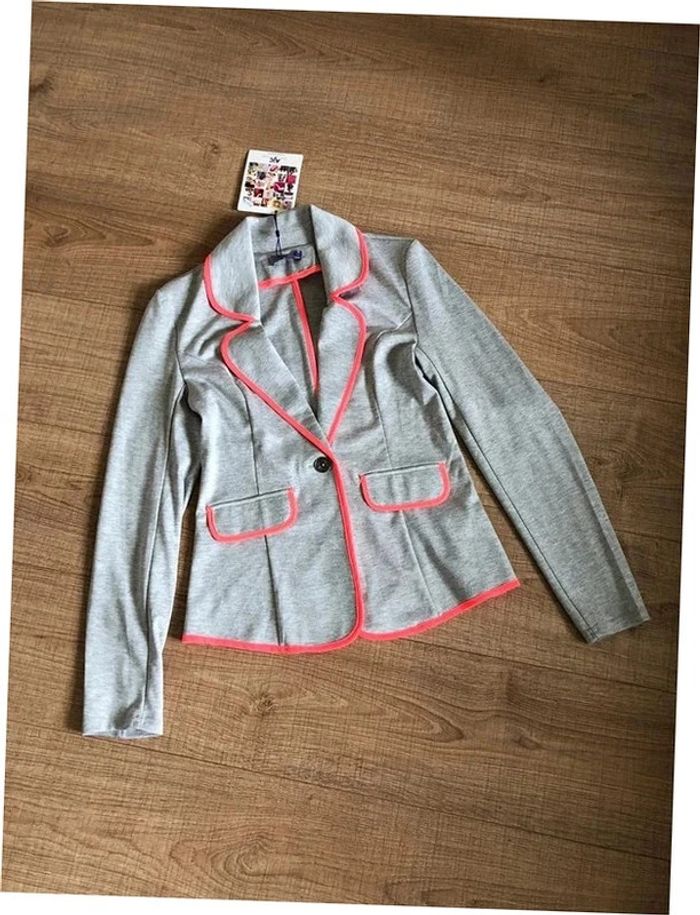 Blazer gris et rose fluo neuf AJC taille 36 - photo numéro 15