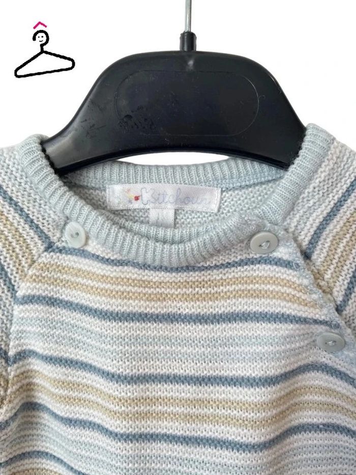 Brassière bébé rayée bleu / blanc / beige - Kitchoun 1 mois (54cm) - photo numéro 2