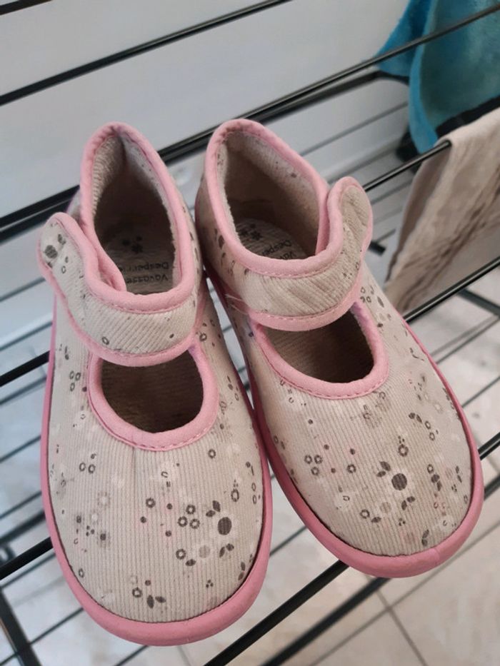 Chaussons bébé fille 25 liberty fleurs rose gris ballerine scratch