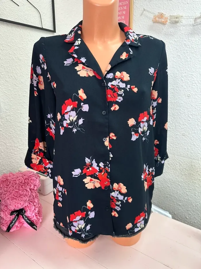 Chemise à fleurs manches mi longues Vero Moda taille XS - photo numéro 2