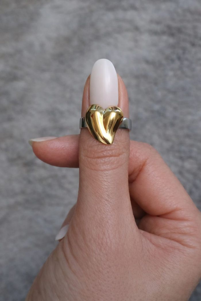 Bague cœur bombé réglable en acier inoxydable – Plaqué or 18 carats - photo numéro 2