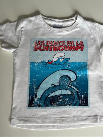 T-shirt blanc Schtroumpf 24-36 mois