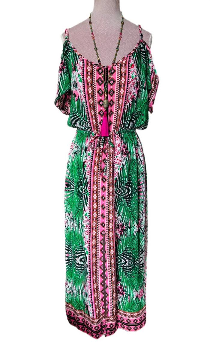 🌴🌿Robe de vacances tropicale ethnique épaules dénudées Summer ethnic jungle Off-shoulder dress🌿🌴 - photo numéro 6