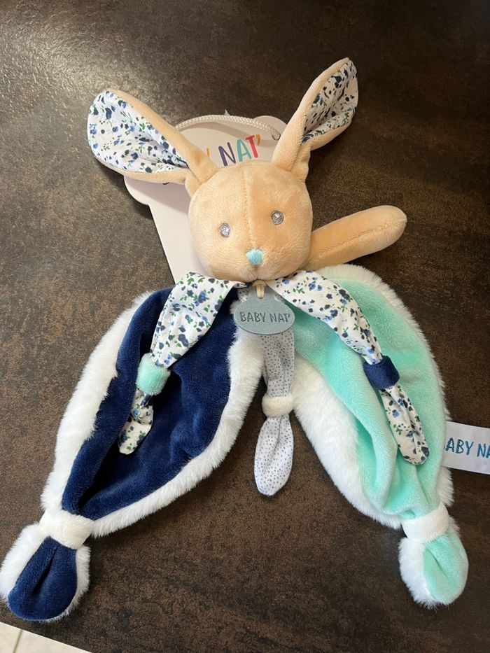 Doudou plat lapin baby nat bleu
