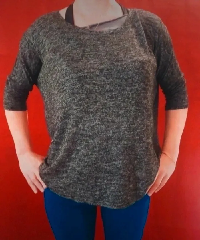 Pull gris chiné, 1/2 manche taille 38 jennyfer - photo numéro 2