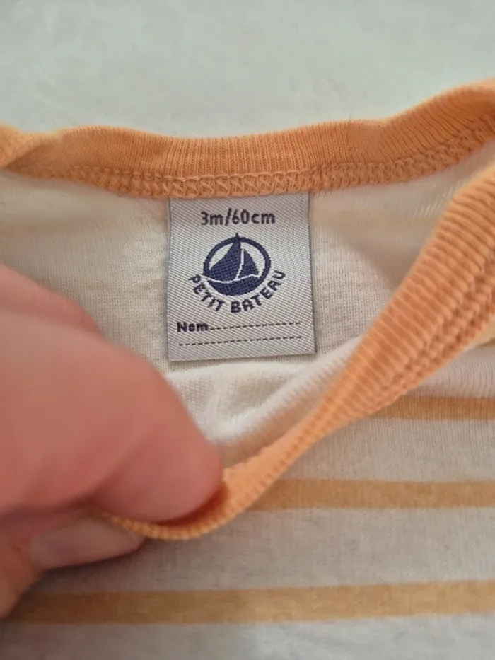 Body petit bateau 3 mois 60 cm rayures orange - photo numéro 3