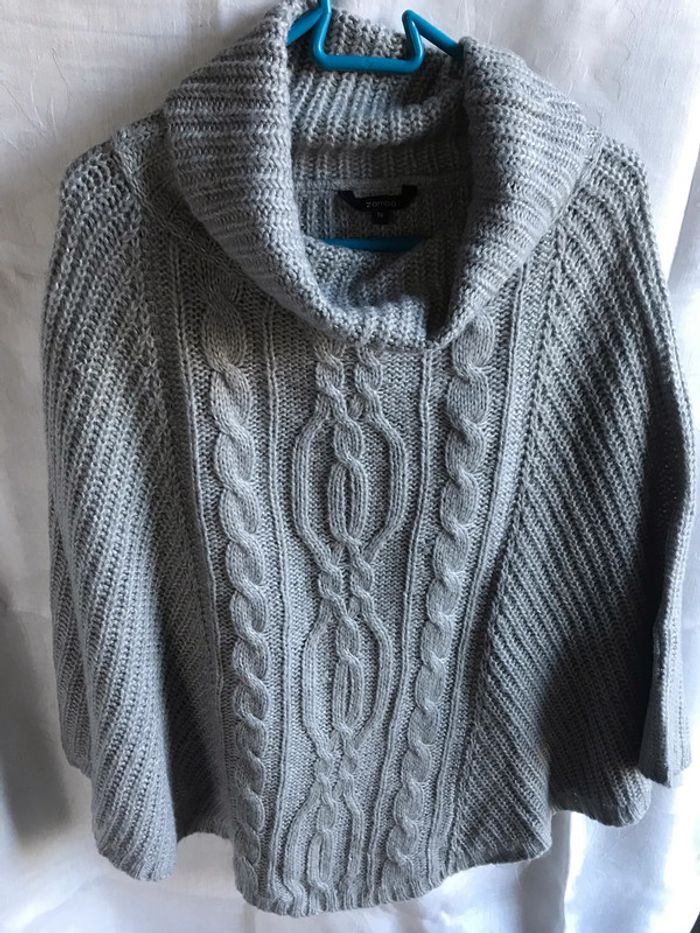 #Cape #poncho #grise #col cheminée #taille unique #Zamba